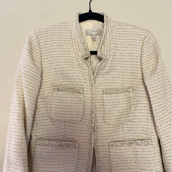 J.Crew Cream/Gold Lurex Metallic Tweed Blazer Jacket Style E5087 sz 6 - Picture 2 of 7